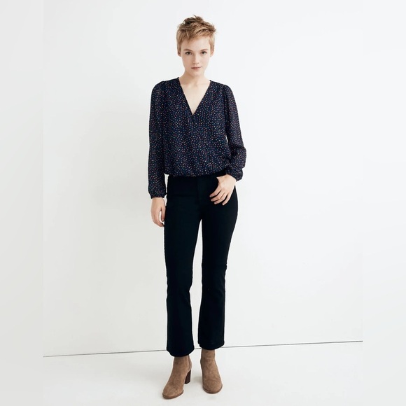 Madewell Blue Long Sleeve Wrap Blouse - Picture 2 of 6